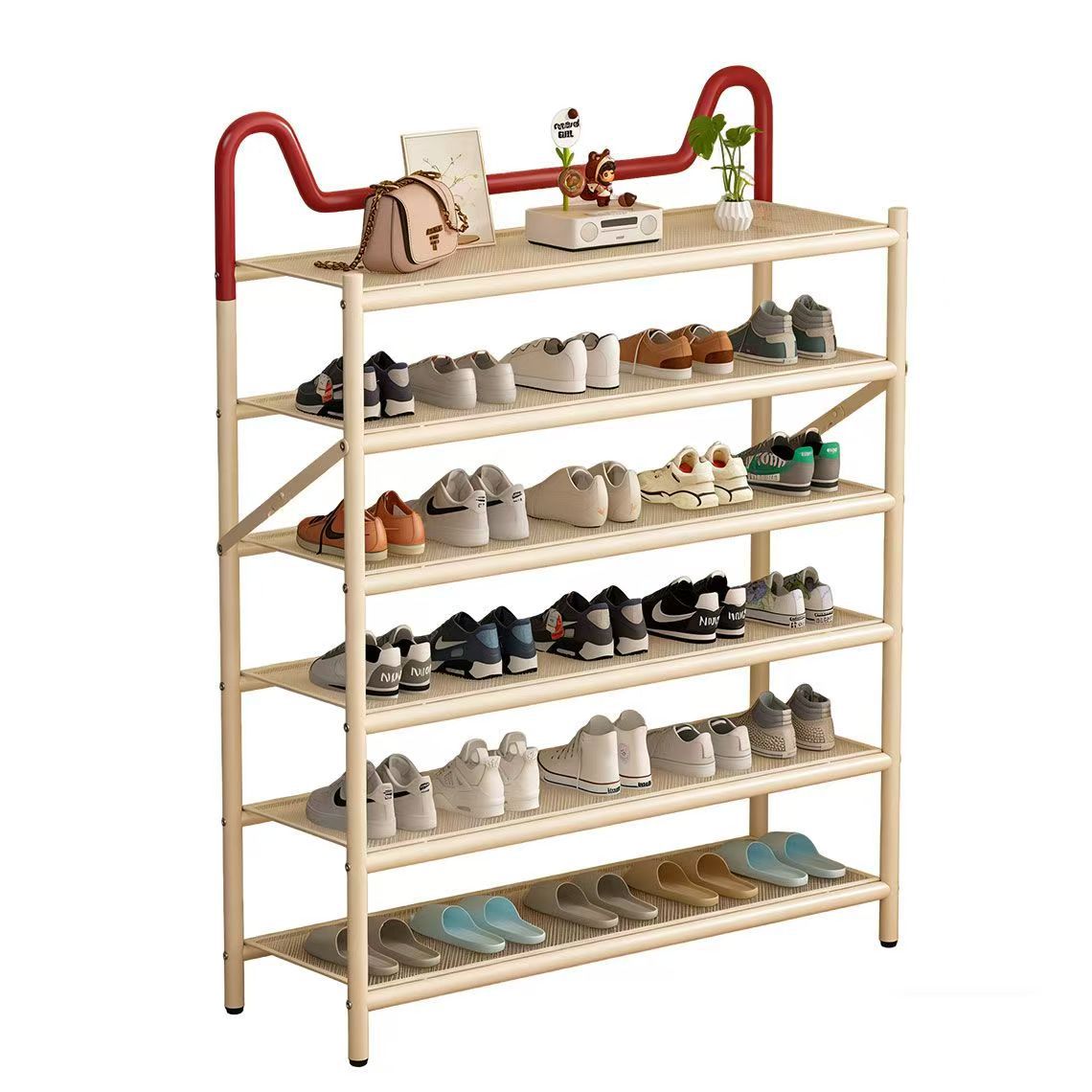 Cat-ear folding shoe rack entrance door, beautiful for home interior, simple shoe cabinet with small narrow door for multi-story dormitory rooms Item Picture