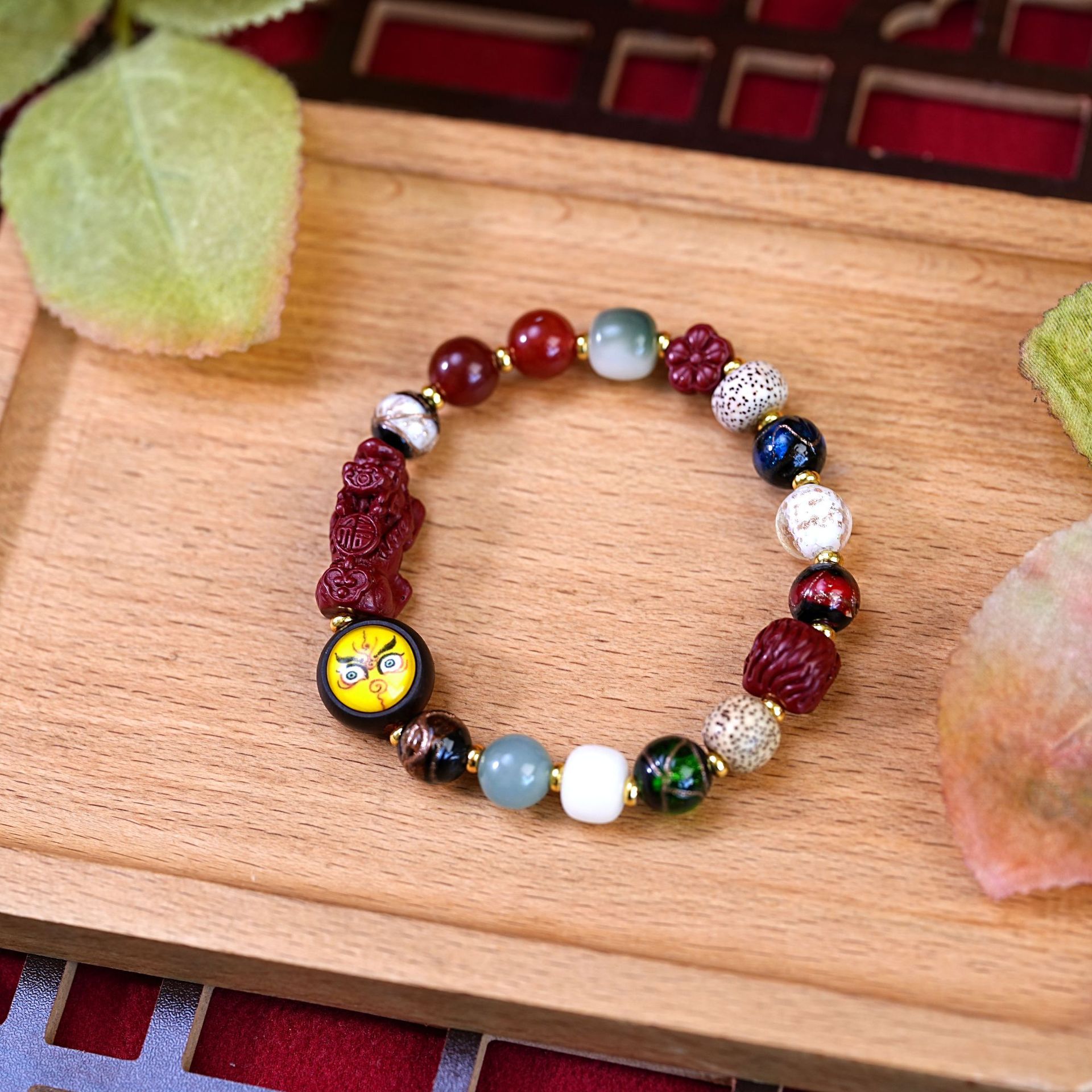 New Chinese-style beaded multi-treasure incense ash glass bracelet for women, retro PI Xiu Buddhist prayer beads cinnabar bracelet, beaded accessories Specification image