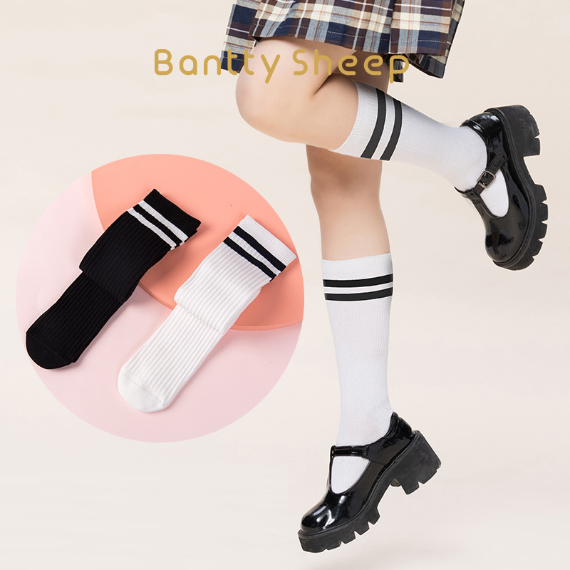 长筒学生袜经典横杠舒适双针吸汗百搭韩版过膝高筒袜学院分