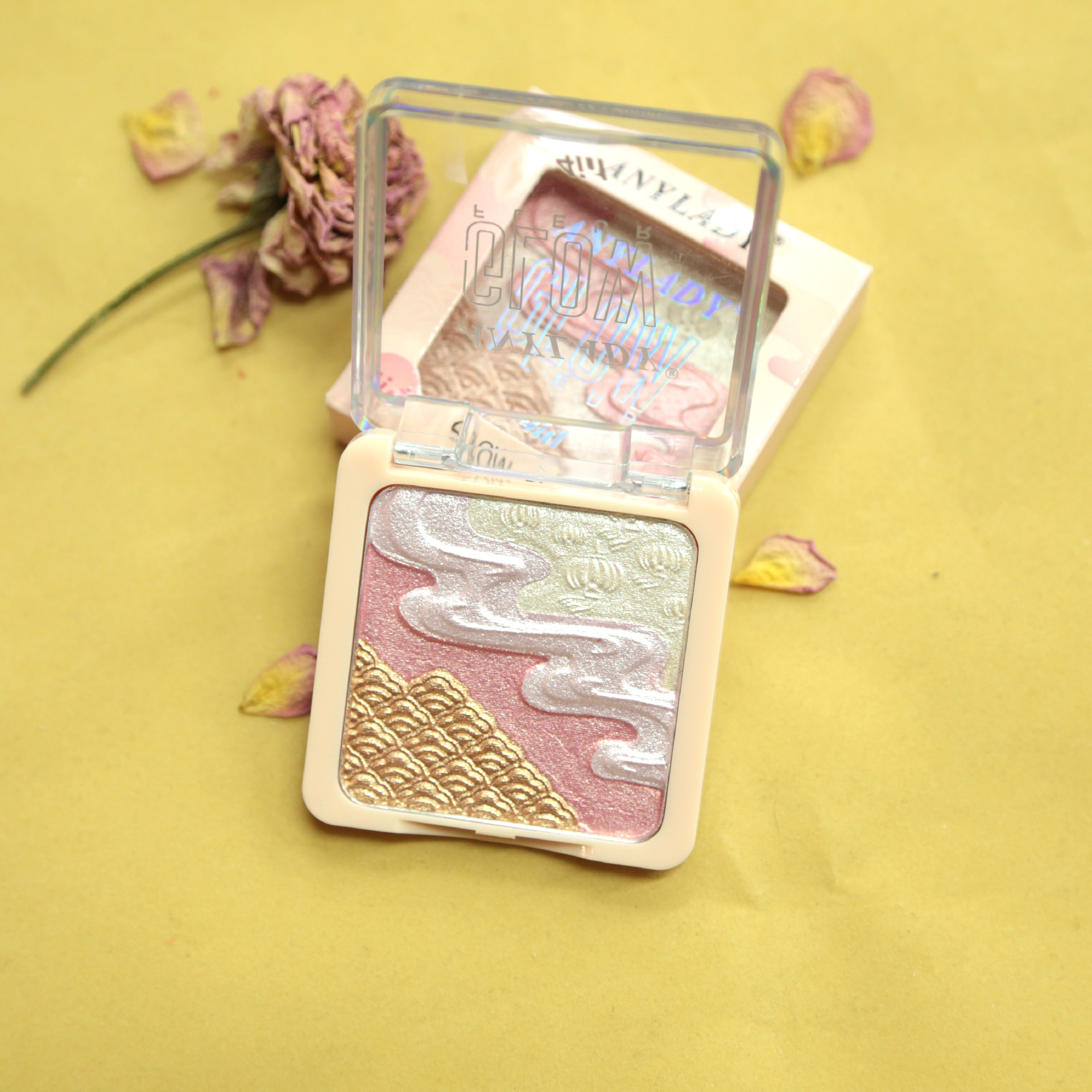 跨境出口中国时尚高光眼影闪粉一体盘四合一化妆盘