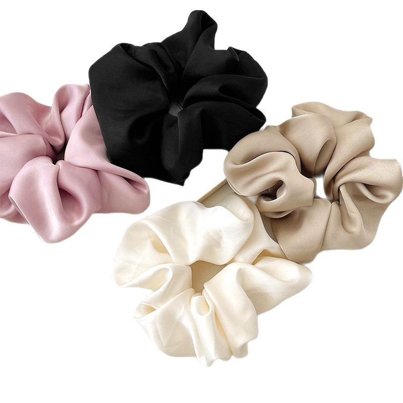 Double-sided faux silk 15cm diameter large intestine hair band for women, French high-end style silk ponytail hair tie satin hair accessory Item Picture