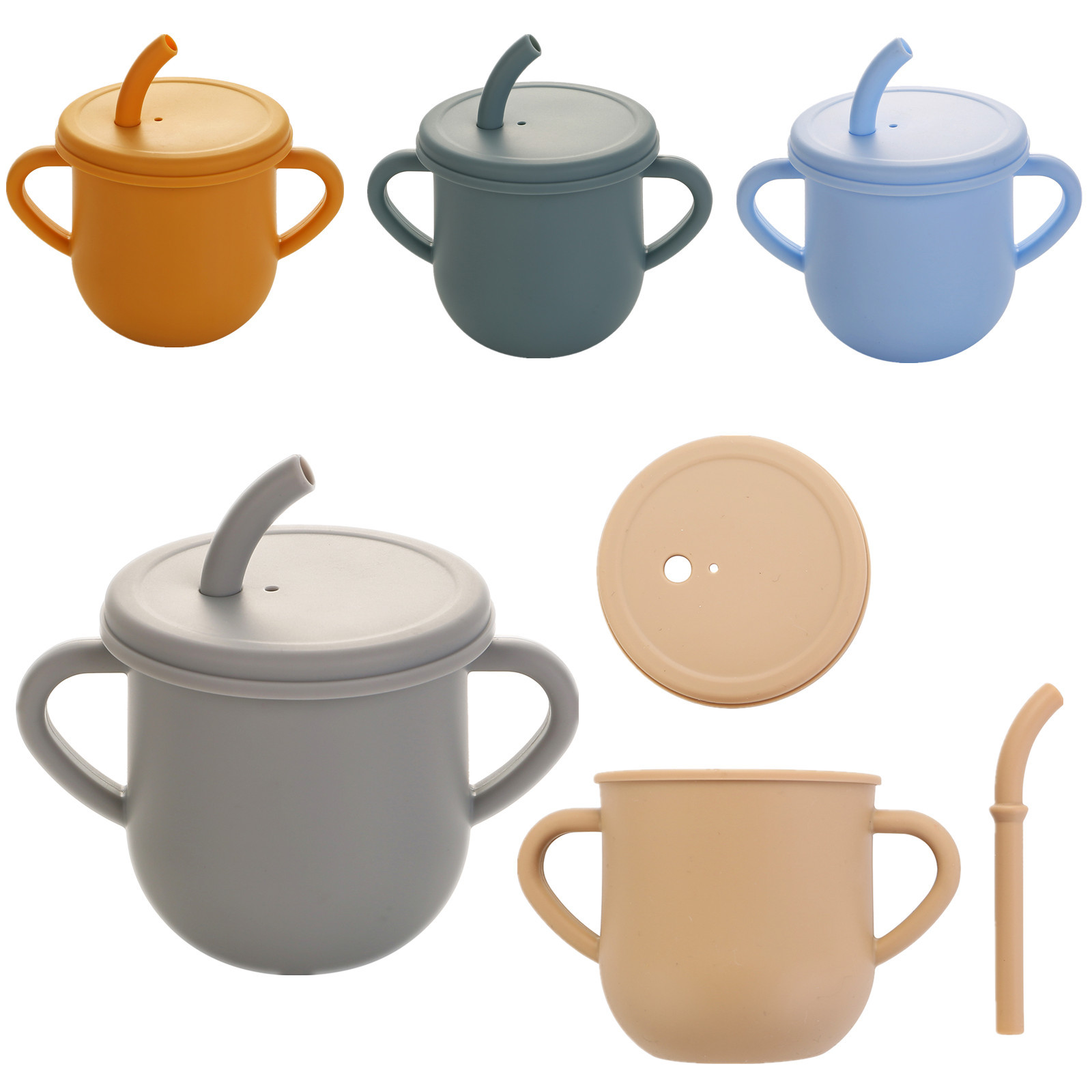 食品级婴儿专用喝水学饮杯双耳防摔硅胶零食吸管杯儿童牛奶水杯