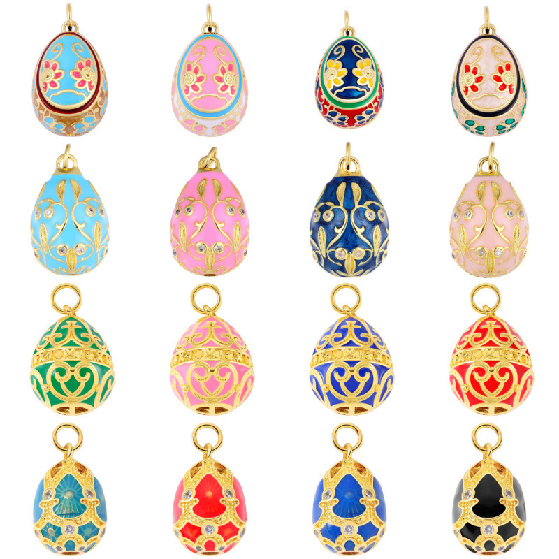 A popular copper-inlaid zircon oil dropper pattern balloon teardrop-shaped egg dinosaur egg exquisite painted accessory in Europe and America