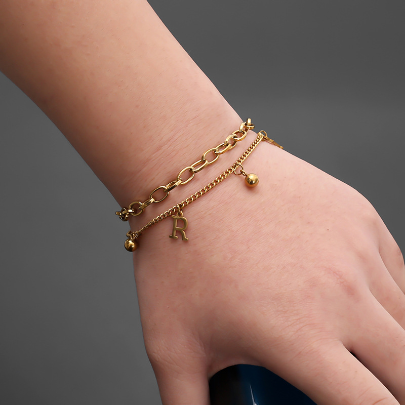 A new 26-letter titanium steel women's simple, versatile and fashionable double-layer bracelet from Europe and America details Picture