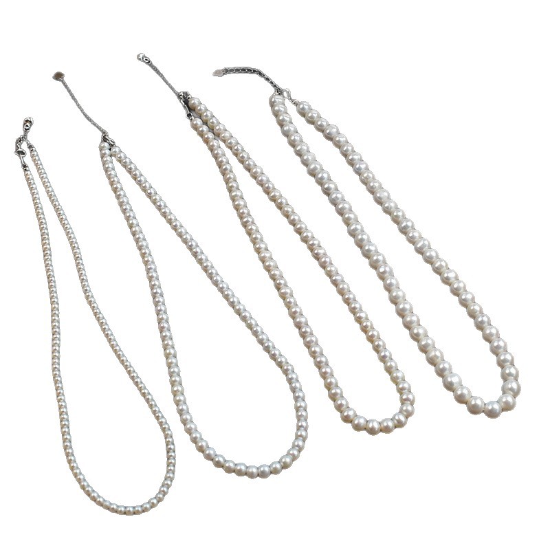 天然淡水baby小珍珠项链女925银近圆珠简约素链日常百搭锁骨链白底实物图