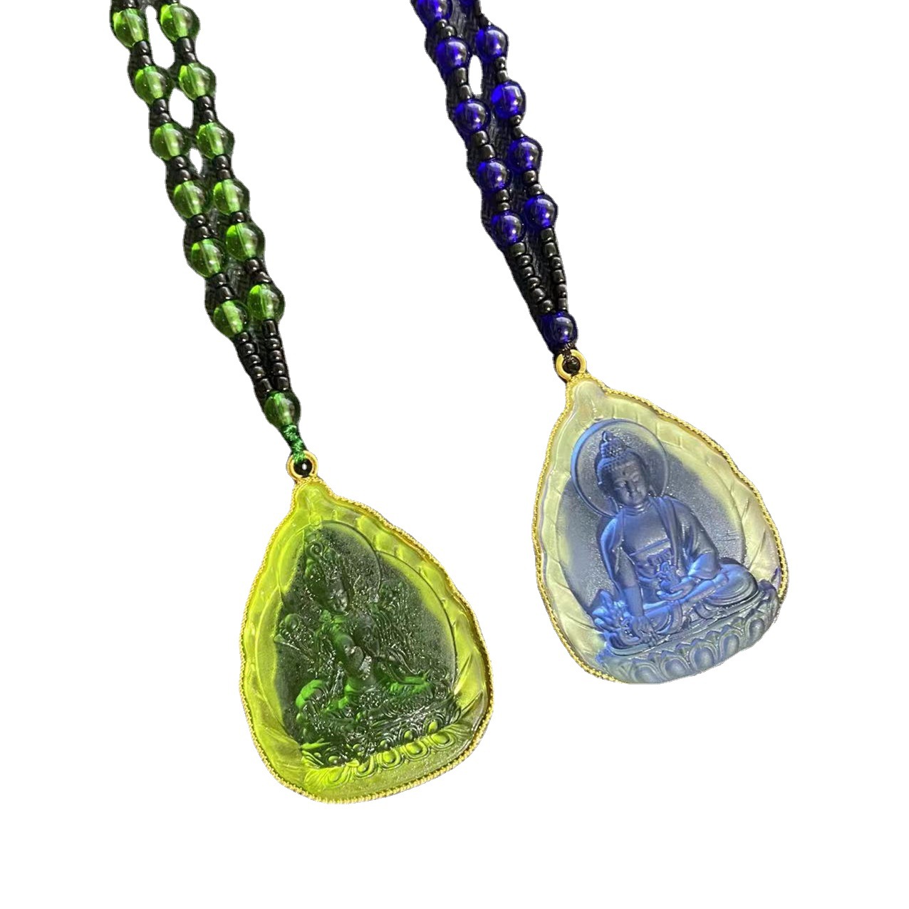 Retro lace-trimmed gold-encrusted color-preserving Buddha statue sweater chain, ethnic style Medicine Buddha necklace, live-streaming street stall accessories wholesale