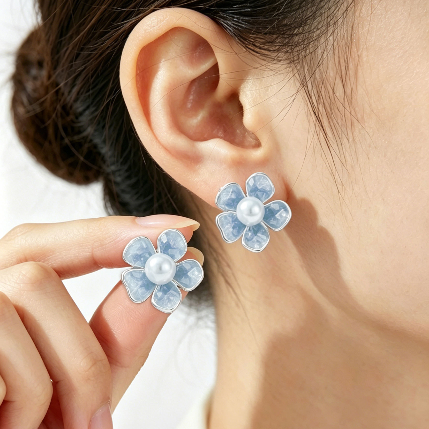 Niche fresco hielo a través de cristal flor aretes luz lujo premium sentido aleación de cobre s925 agujas de plata moda y accesorios de oído versátiles