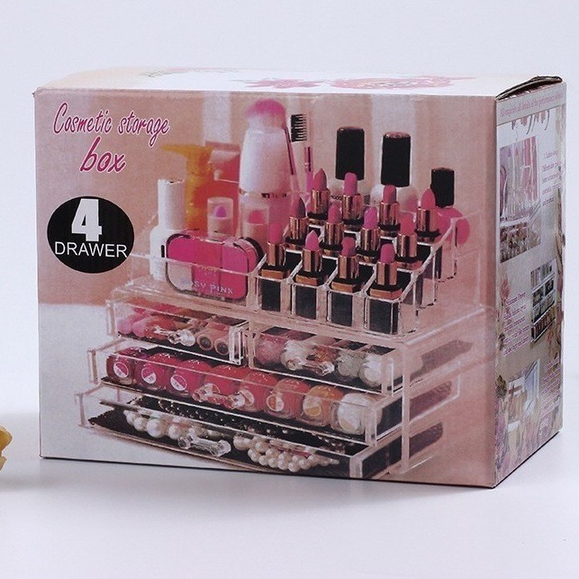 Factory direct sale of transparent four-compartment drawer-type cosmetic storage boxes, shelves, and cosmetic and skin care product storage boxes Application Scenario