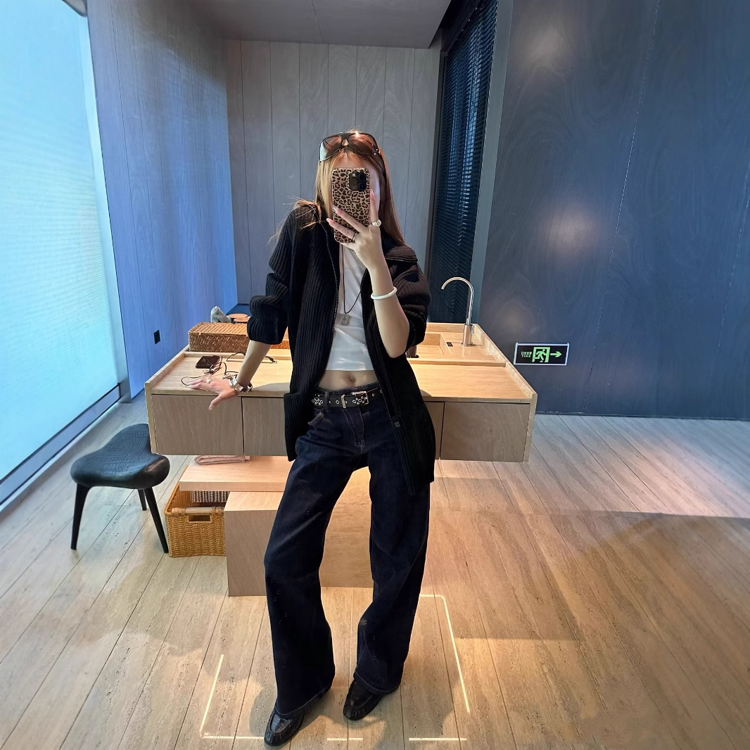 新款复古原色牛仔中腰显瘦显腿长A2弹力合身直筒牛仔裤女3075