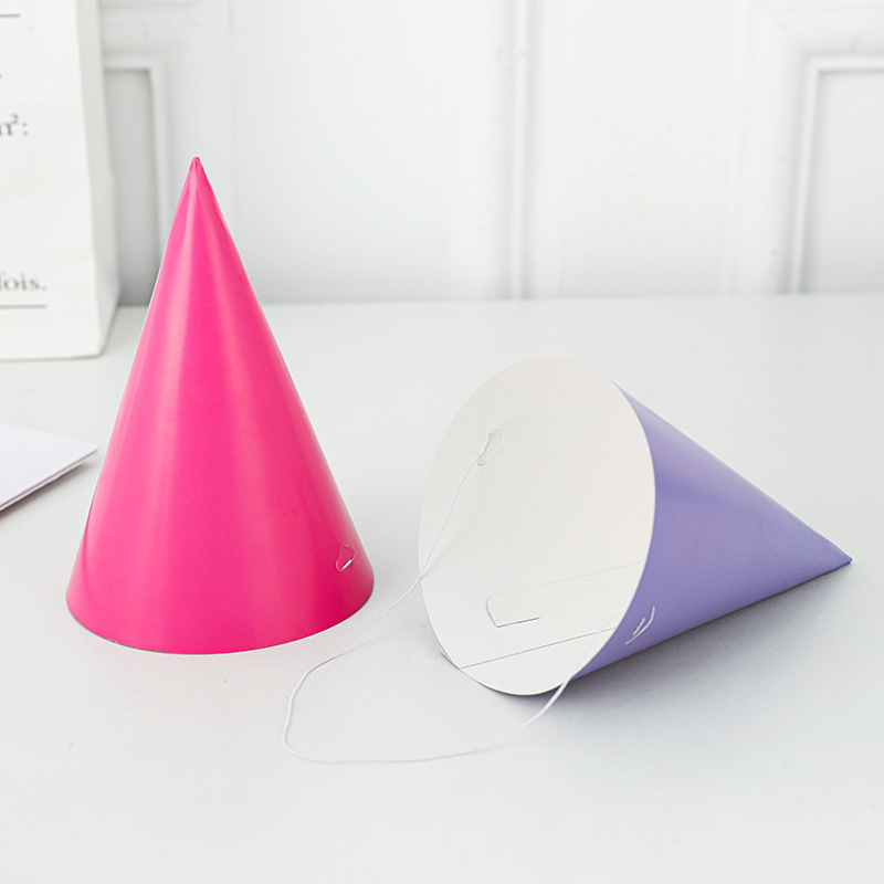 Korean-style children's birthday hats, single-color festival party outfits, conical hats, solid-color triangular hats, DIY birthday hats Specification image