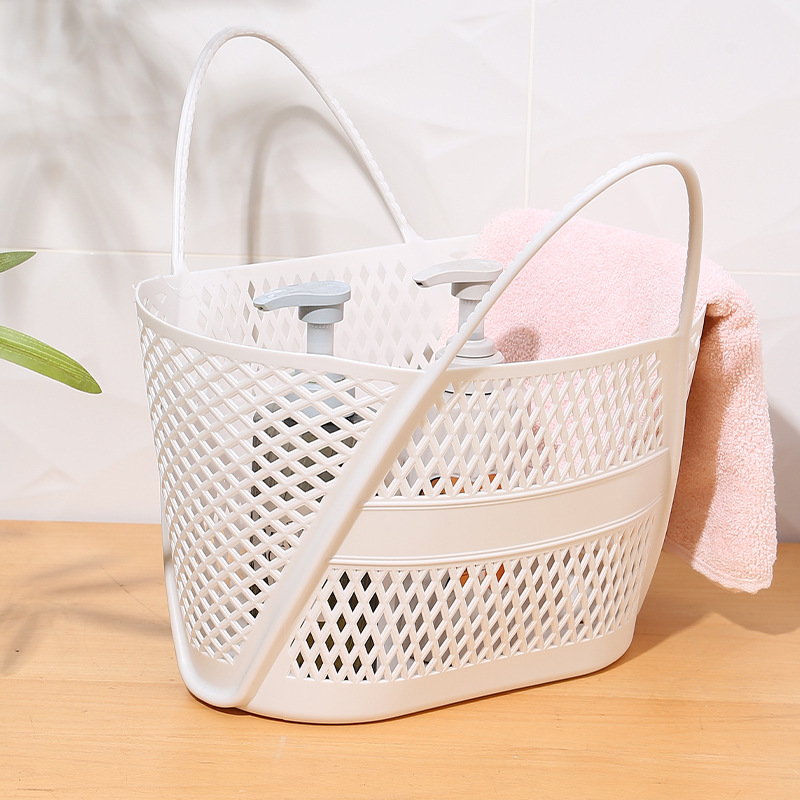 New thickened plastic draining hand-held basket for household use, hollowed-out storage basket for bathroom, bath and toiletries Specification image