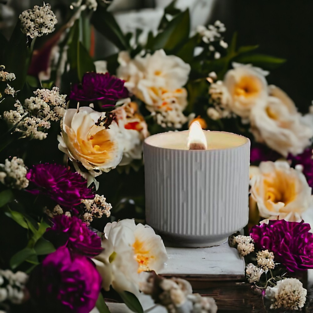 家用陶瓷条纹卧室房间圣诞节无烟香薰精油木芯蜡烛腊烛香烛批发