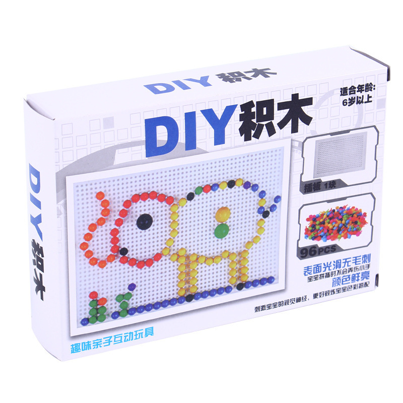 Small mushroom nail combination and insertion board toy, educational 96-piece puzzle and insertion building blocks, children's educational toys wholesale details Picture