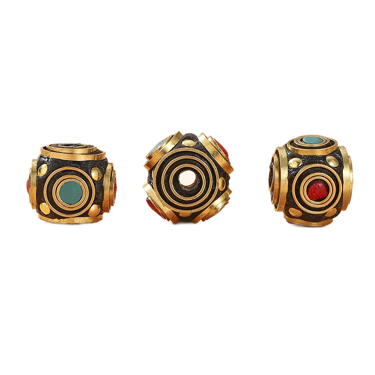 2025 New Tibetan-Nepalese copper bead separator, retro handcrafted red and green stone bucket bead DIY jewelry accessory Item Picture