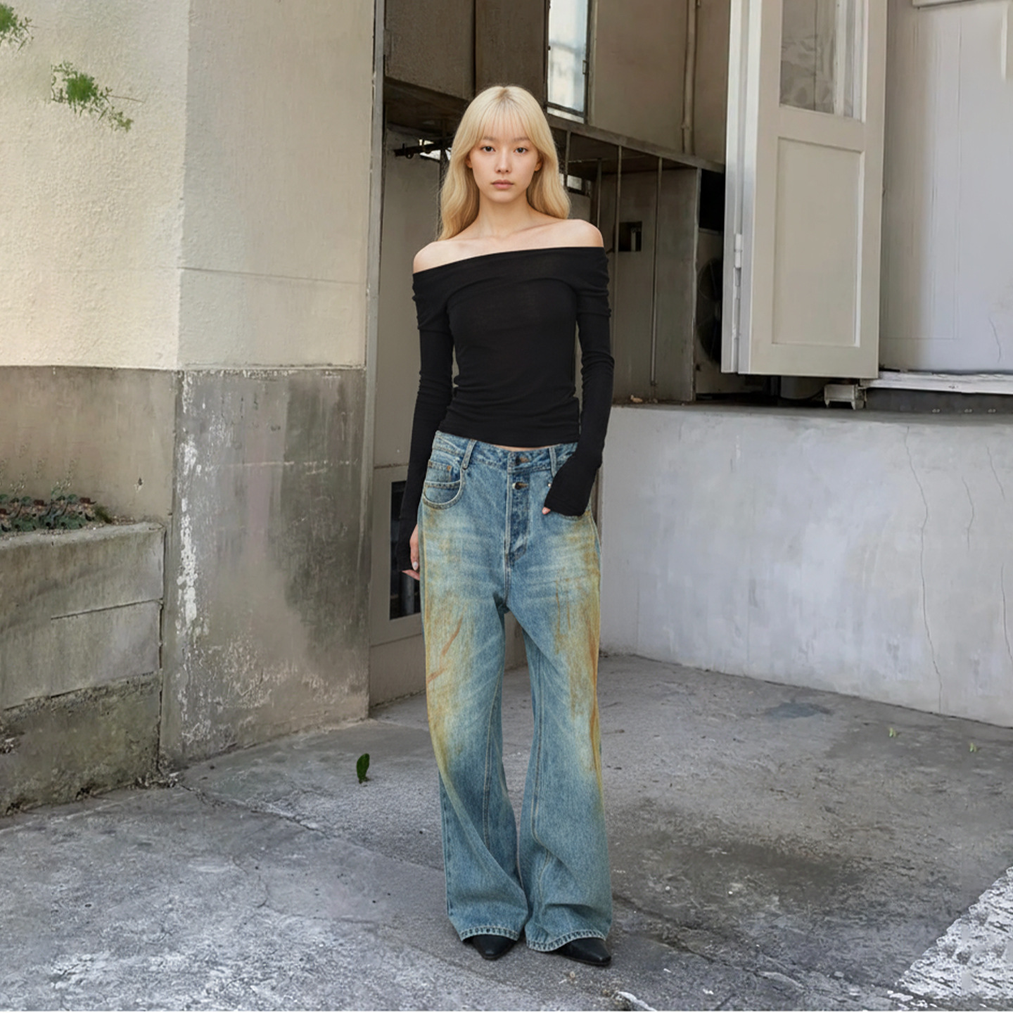 teeshe women's wear Lanjing Tencel Wool boat Neck Top 25 Autumn New Collection American waist-cinching slimming long-sleeved T-shirt