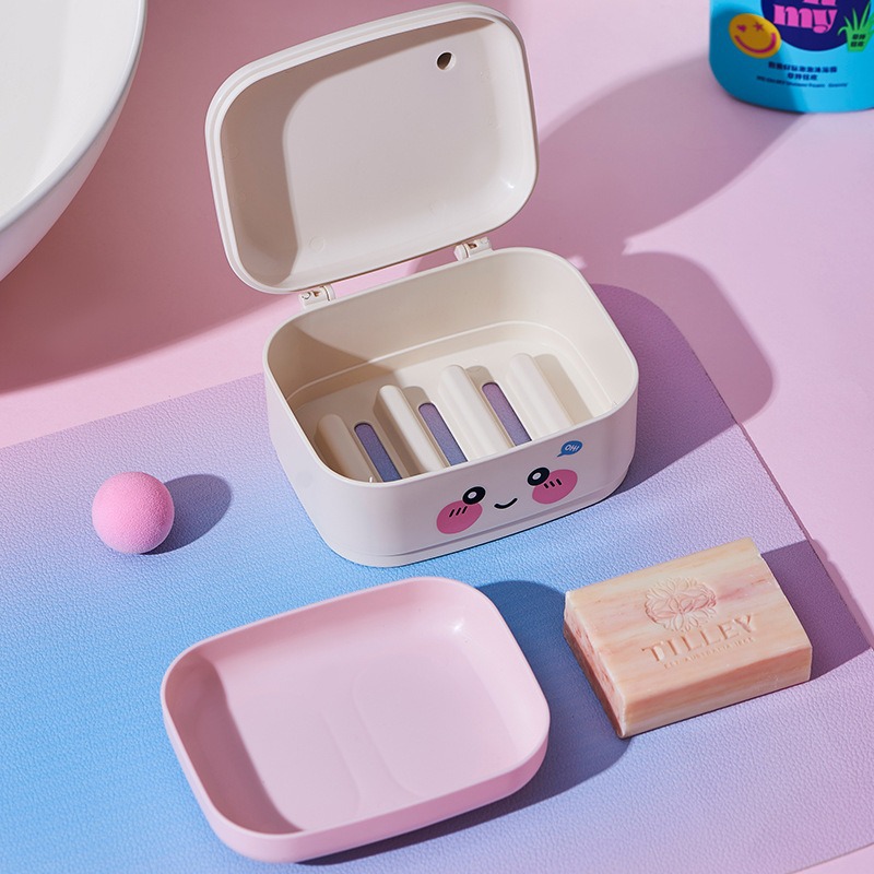 Laundry soap box with lid, large bathroom draining, double-layer personalized and creative, portable soap box for student dormitories Specification image