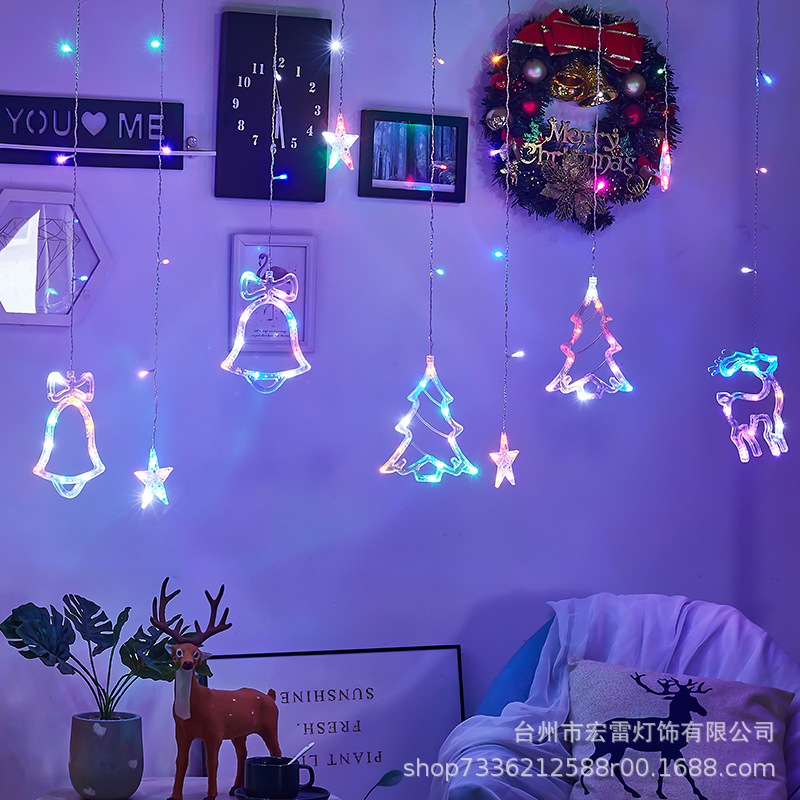 Wholesale of LED curtain lights for Christmas festival room decoration, creative deer bell Christmas tree curtain light strings Application Scenario