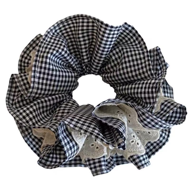 Korean checkered lace large hair band for women, 2025 new style hair tie, ins style, super large bun hair accessory Item Picture