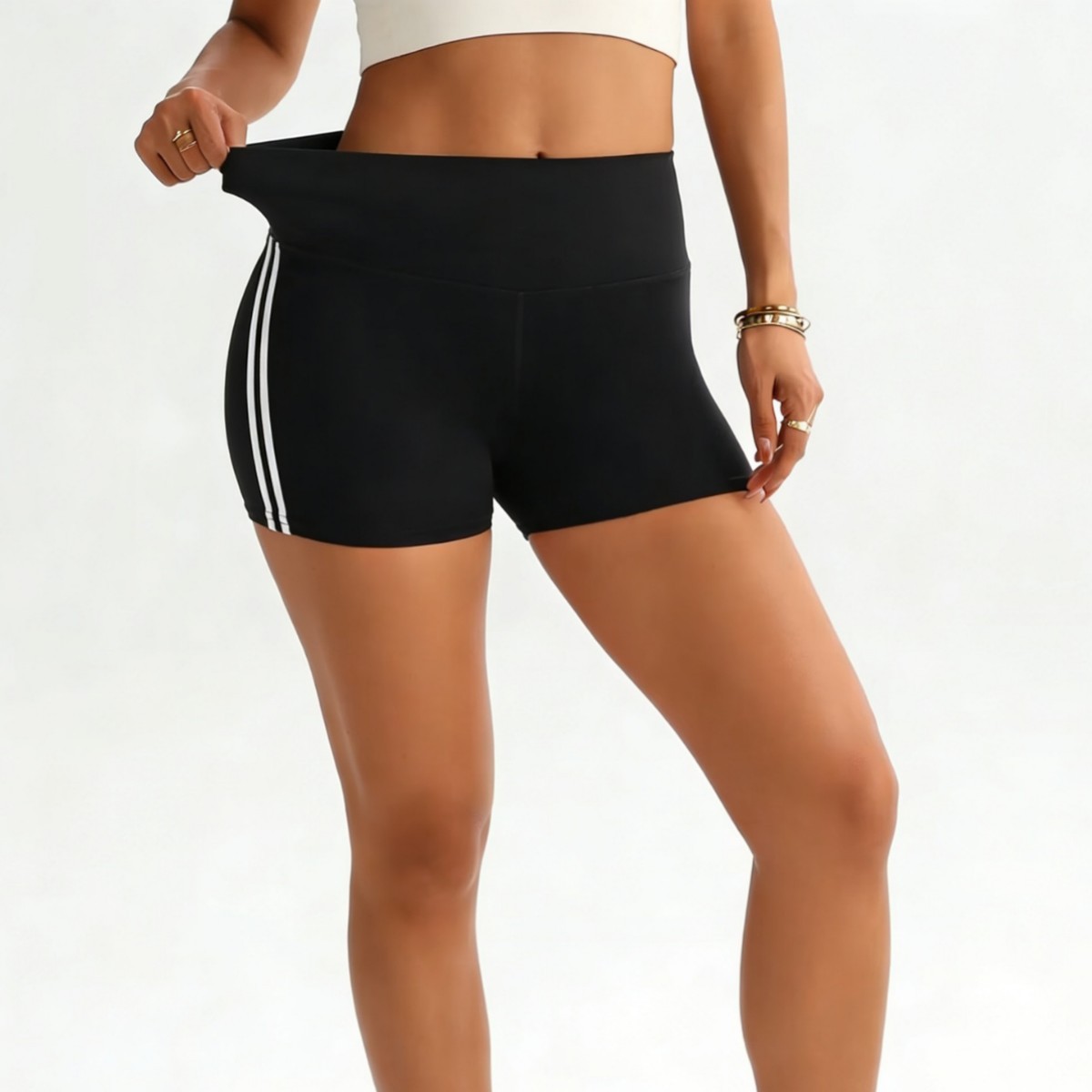 Stretchy High Waist Skinny Stripe Shorts Soft Tight striped shorts for women Specification drawing