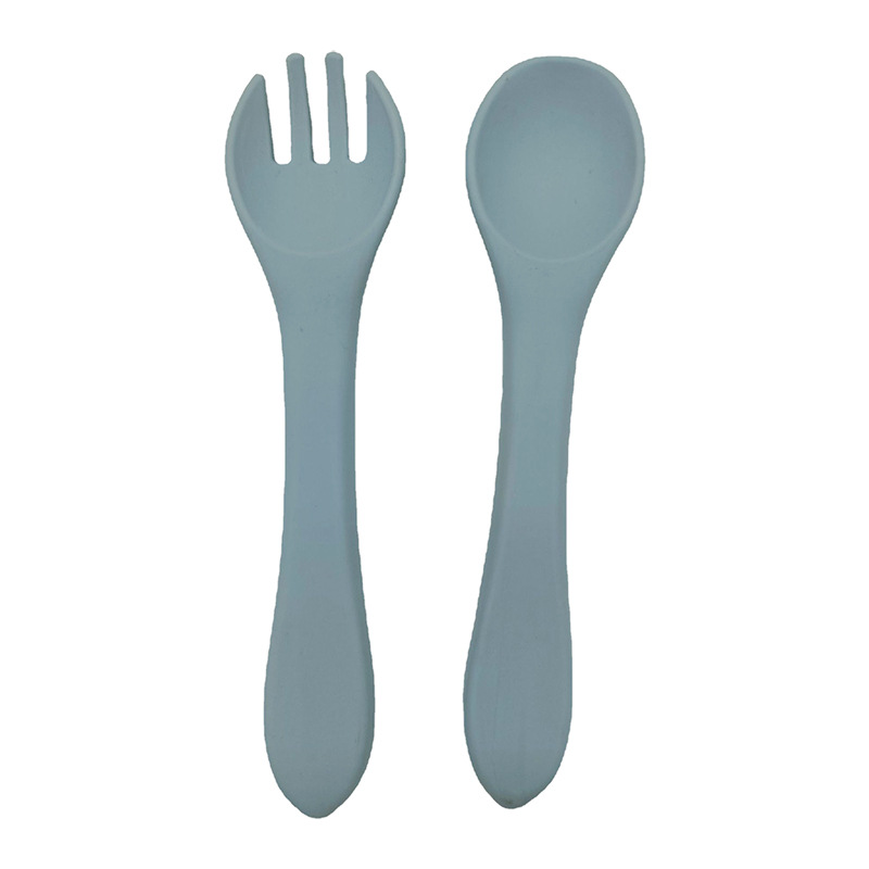 现货供应硅胶勺子 食品级宝宝自主进食软勺 儿童吃饭训练喂养叉勺产品图