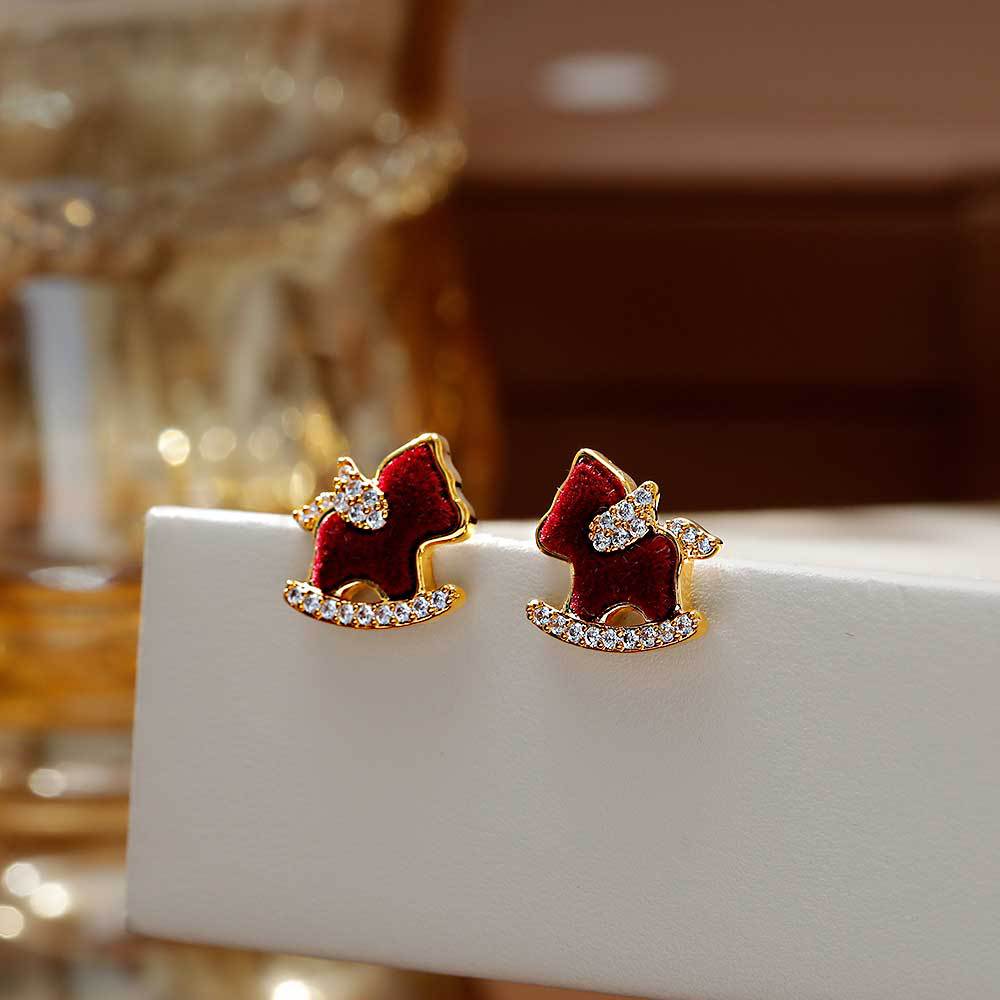 Hyacinth红色植绒小马本命年耳钉2026直播爆款高级感轻奢气质耳环新年耳饰