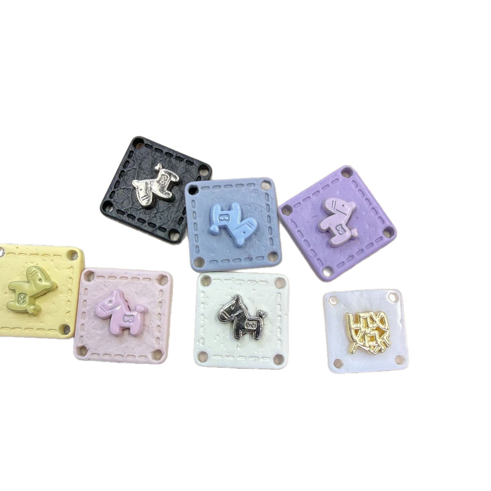 Little Horse Four-hole square double-piece resin m oval letter nameplate for clothes, socks, hats, decorations, hand-sewn nameplates Item Picture