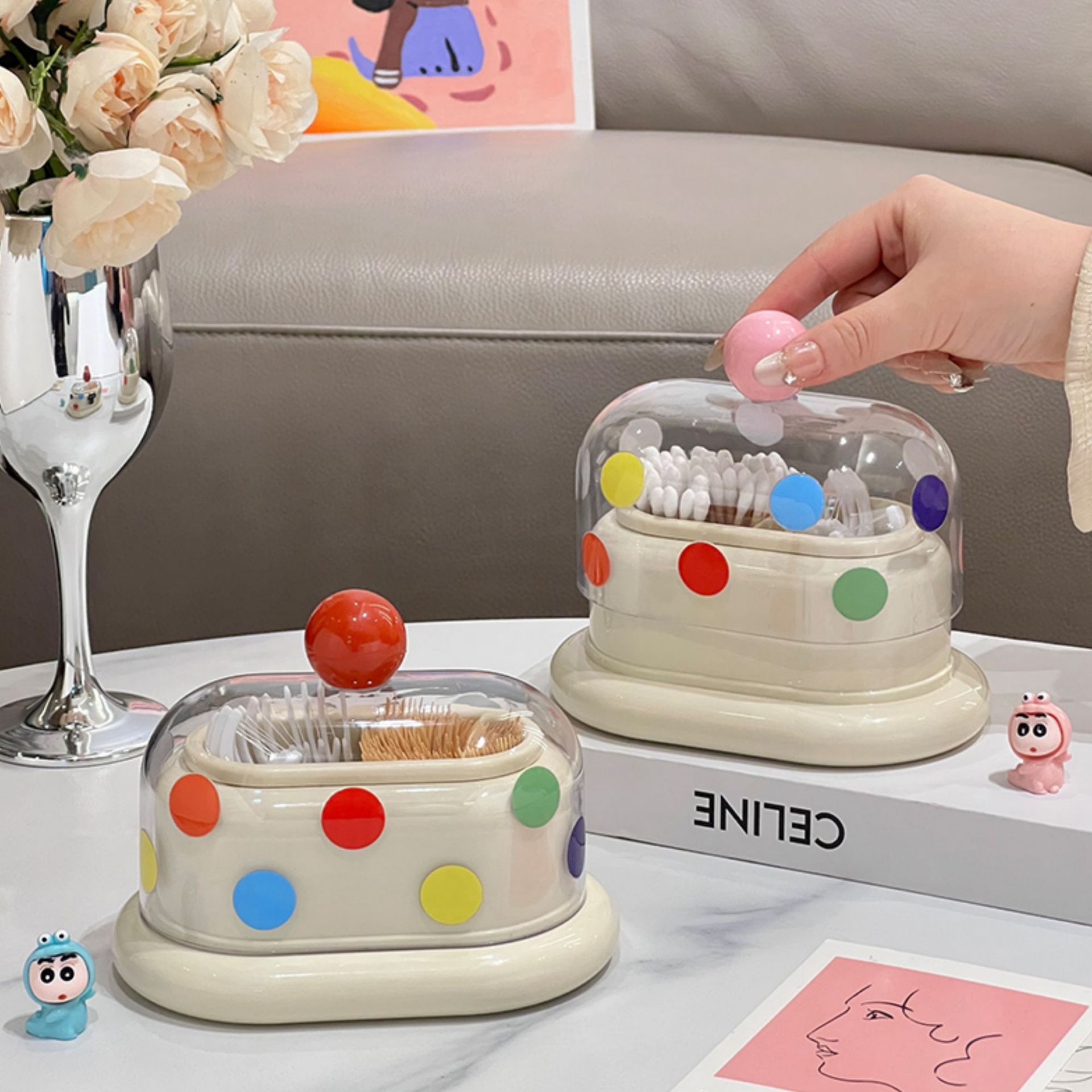 Living room dining table dopamine toothpick box, home cute and creative high appearance level cotton toothpick holder, toothpick holder and dental floss storage box
