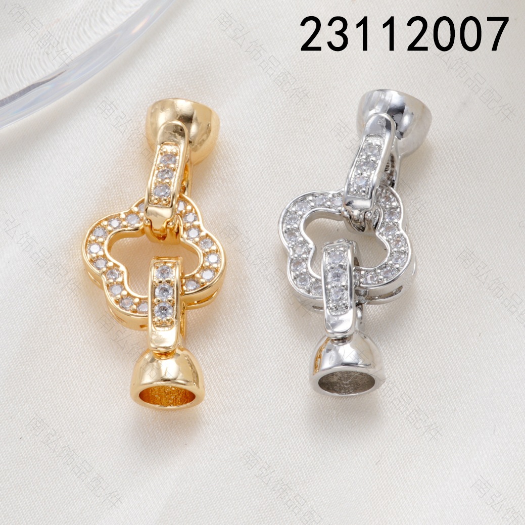 铜镀18k高保色镶满锆花环喇叭扣珍珠项链扣头高级DIY饰品珠宝配件