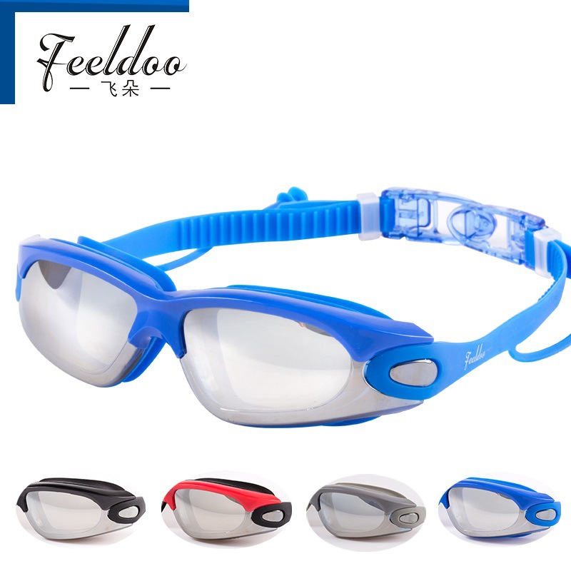 飞朵成人泳镜厂家供应成人硅胶泳镜防水防雾泳镜电镀泳镜大框现货