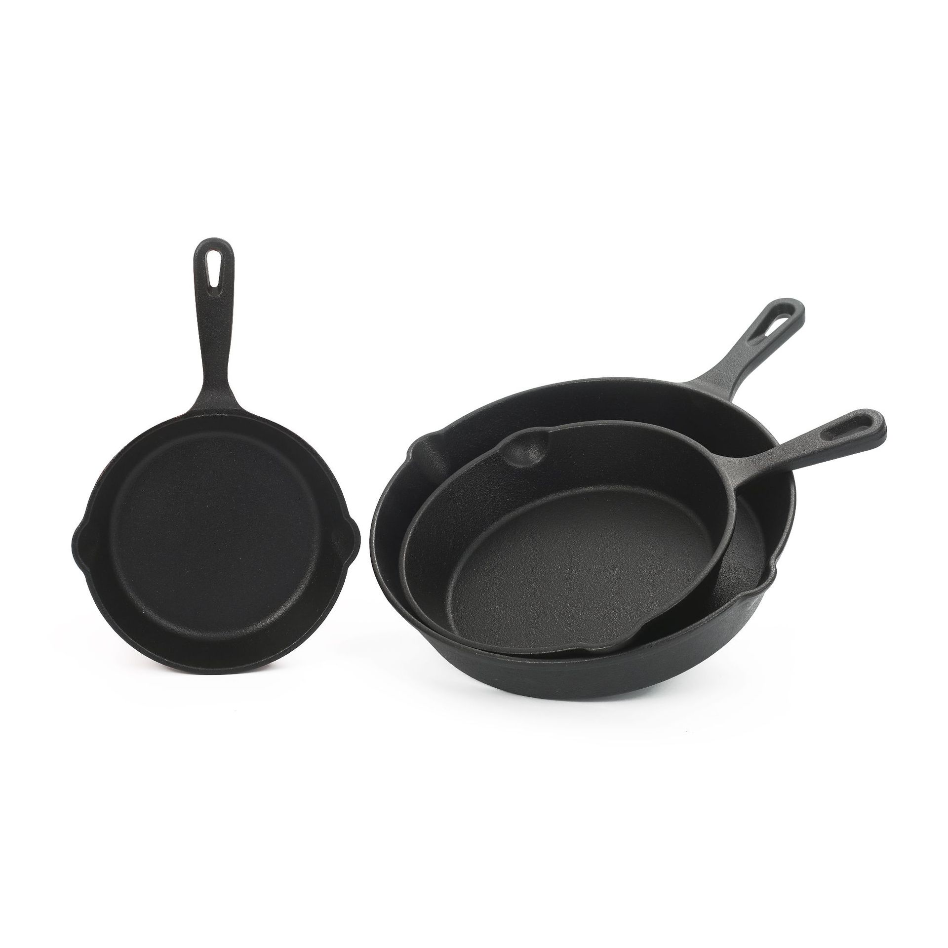 Thickened cast iron pan, flat pan, three-piece set, uncoated non-stick pan, mini egg frying pan, household kitchenware set manufacturer Item Picture