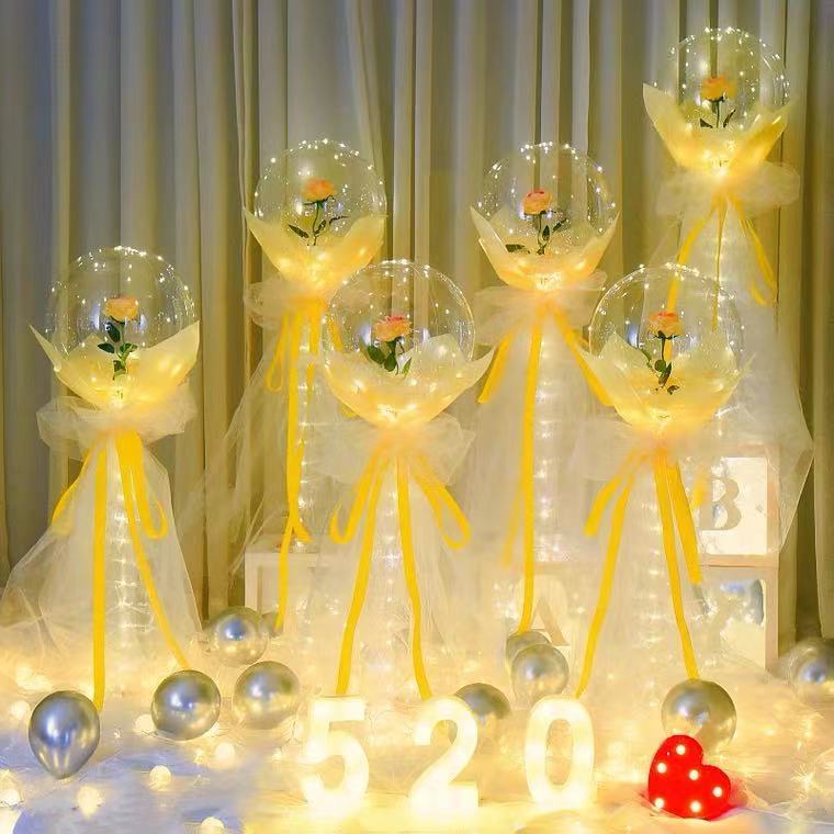 Glowing balloons, wedding room decoration, birthday arrangement, bouquets, bouncy balls, roses, romantic proposal Specification image