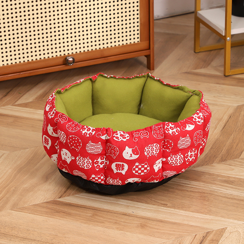 Wholesale of new thickened cotton pet beds, cross-border breathable linen pet beds, round octagonal anti-slip pet beds Specification image