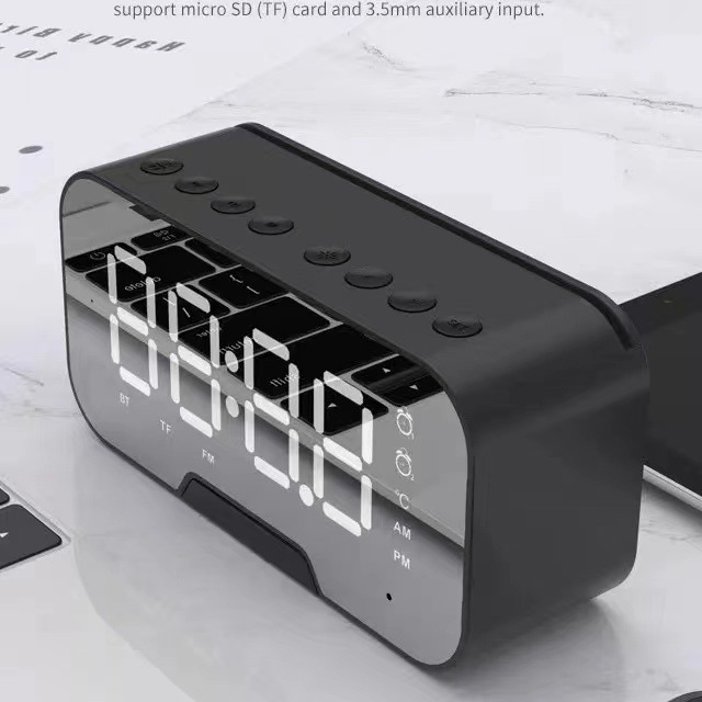2024 Factory-direct supply alarm clock, Bluetooth speaker, radio with phone stand, card insert, portable mirror small speaker Application Scenario