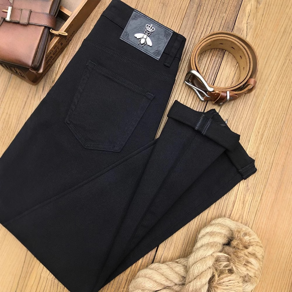 Tik yin el mismo estilo otoño nuevo nueve puntos jeans hombre grueso negro sólido alta tendencia stretch pantalones casuales de pies pequeños details Picture