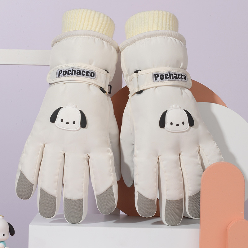 New ski gloves for women in autumn and winter, thickened fleece cotton windproof and warm, cartoon creative touch screen adult gloves details Picture