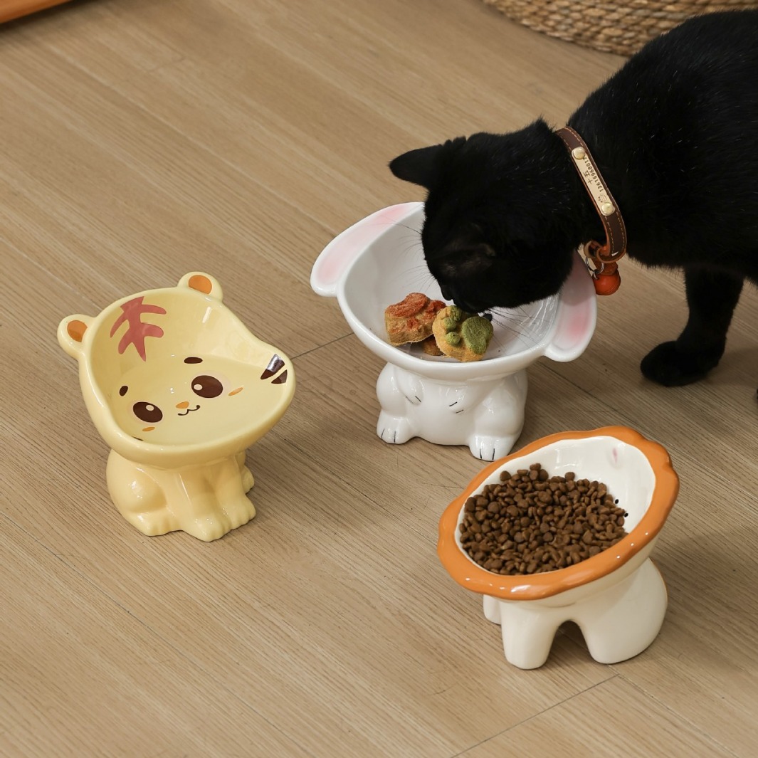 Cat bowl, ceramic protective cervical vertebrae drinking bowl, pet supplies, cute slanted mouth to prevent knocking, dog bowl, cat food bowl details Picture