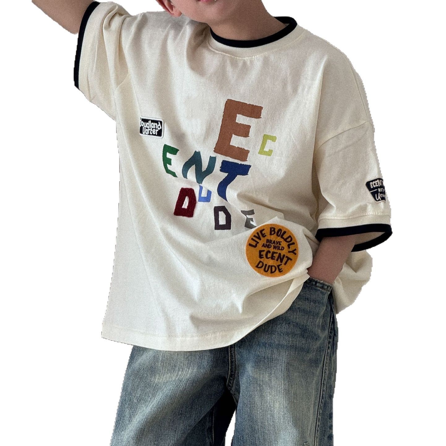 Verano niño niño manga corta camiseta 2025 nuevo niño moda tops verano legging niña media manga Item Picture