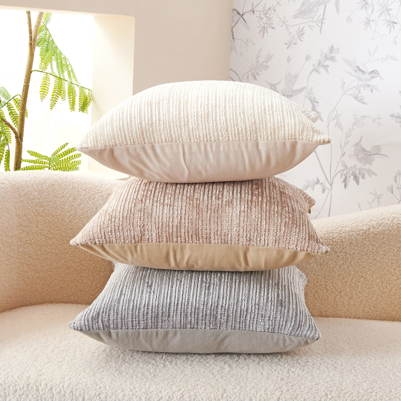 Super soft coral fleece pillow cover for foreign trade, vertical striped living room and bedroom nap pillow cover, bay window decorative back pad 2 Specification image