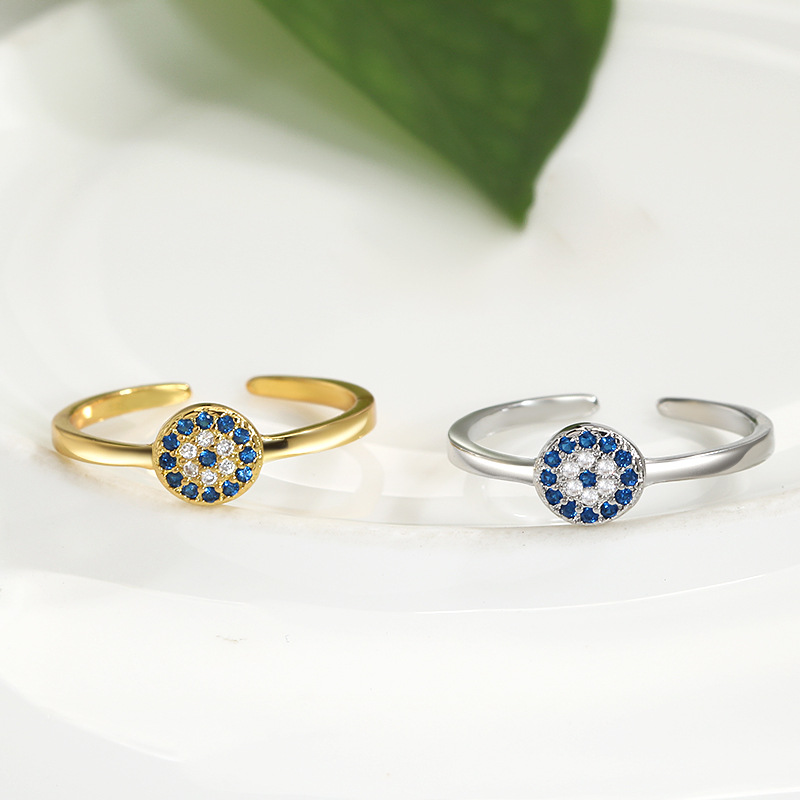 New copper-plated real gold cross-border jewelry, Devil's Eye Blue Eye Open ring, European and American jewelry manufacturer, one-piece consignment