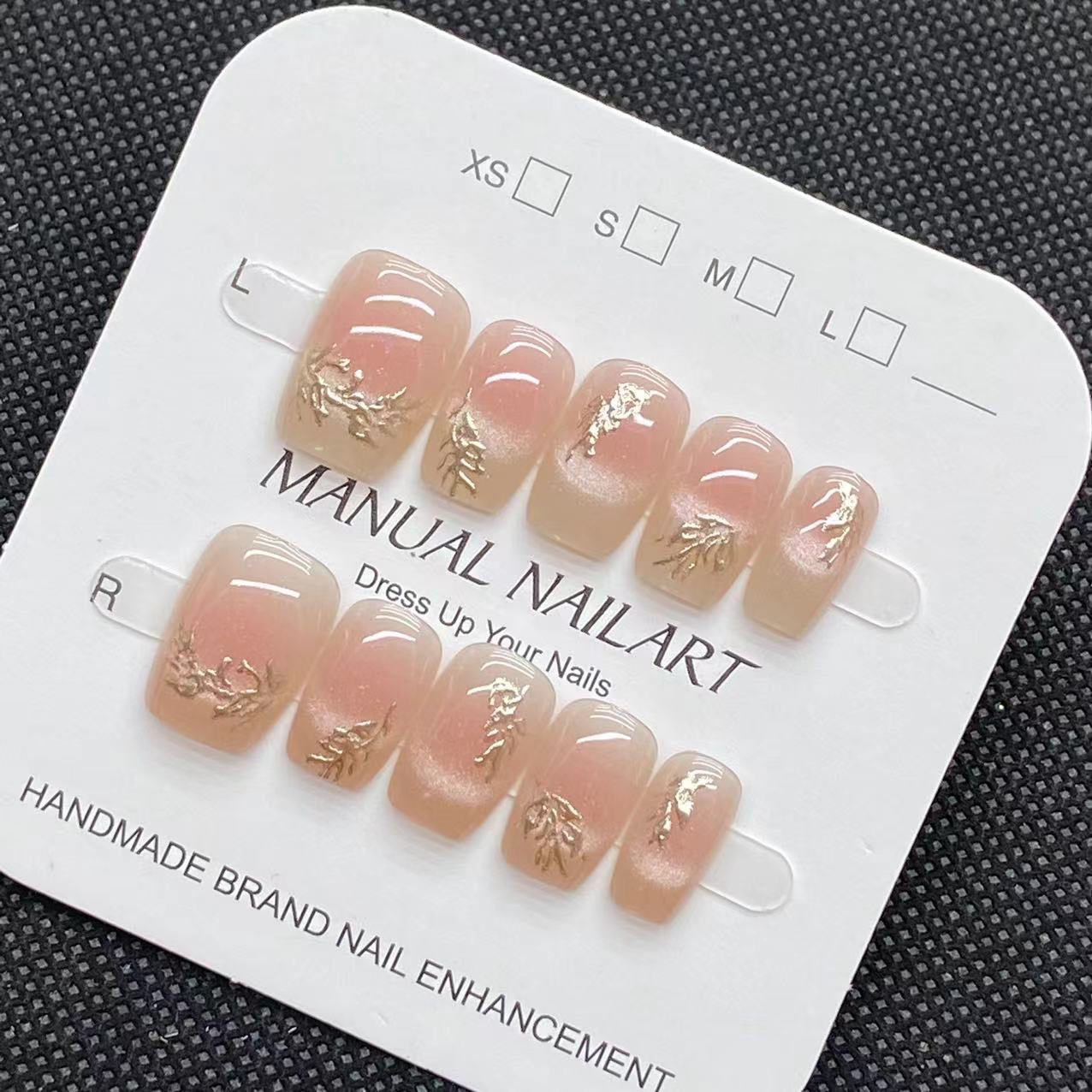 French blush cat's eye retro Tengman wearable nail, simple and versatile, sweet and elegant, whitening gilt nail patches Specification image