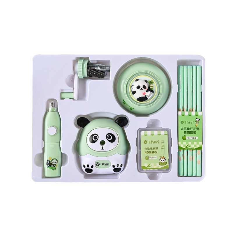 Pencil sharpener, desktop cleaner, electric eraser, student stationery set, primary school student Panda Kapipala gift Item Picture
