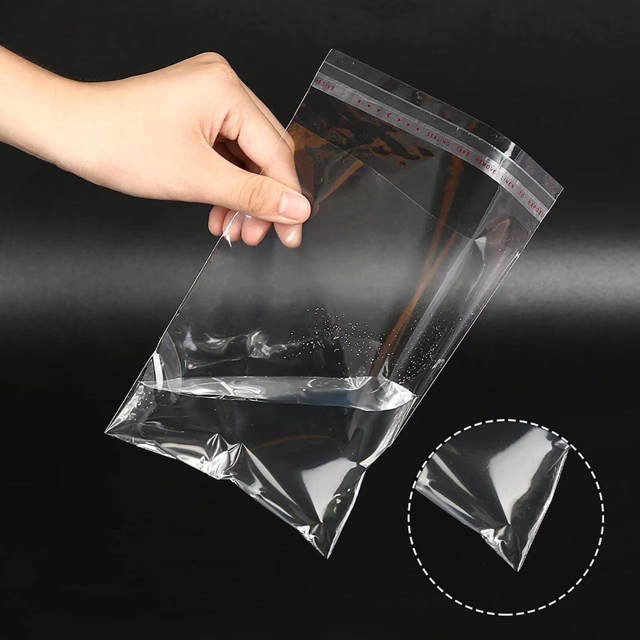 opp self-adhesive bags, transparent plastic film self-adhesive packaging bags, double-layer 12-thread self-sealing bags, square bags in stock Specification image