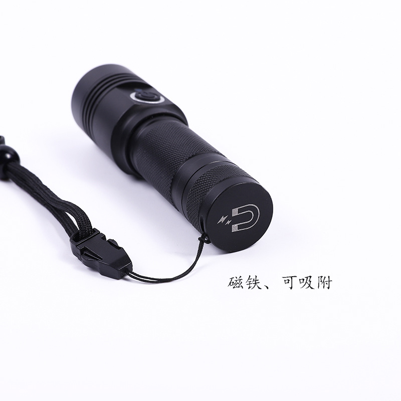 新款小型P50伸缩手强光电筒usb充电尾部强磁铁可手持夜行照明防水详情图5