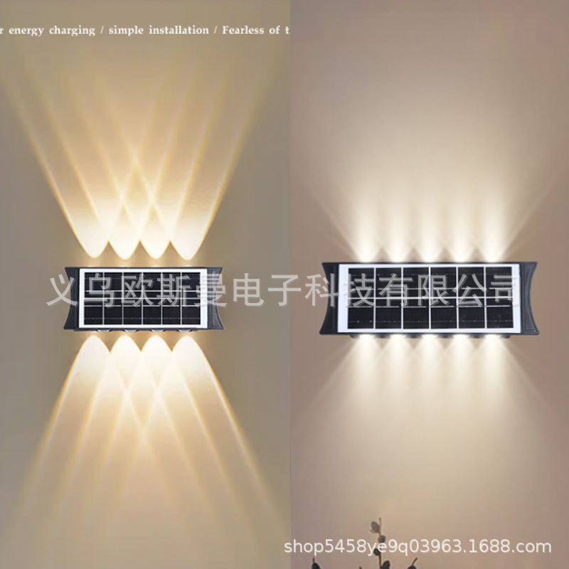 Solar wall lamps, courtyard led wall-washing lights, top and bottom luminous outdoor garden lights, RGB ambient lights, night scene courtyard lights details Picture