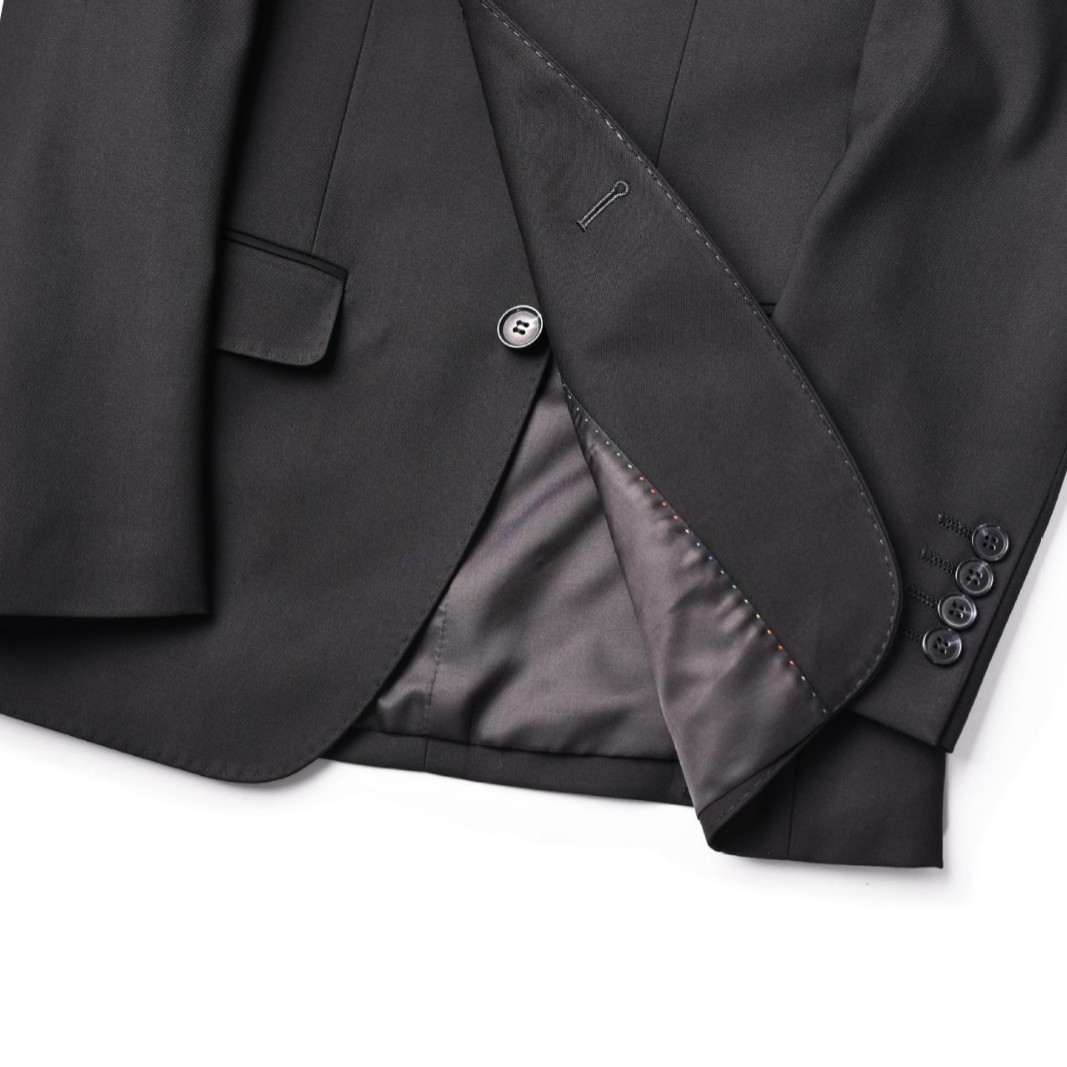 In-stock business men's suit, casual black faux wool single-breasted two-button business double-slit men's suit Item Picture