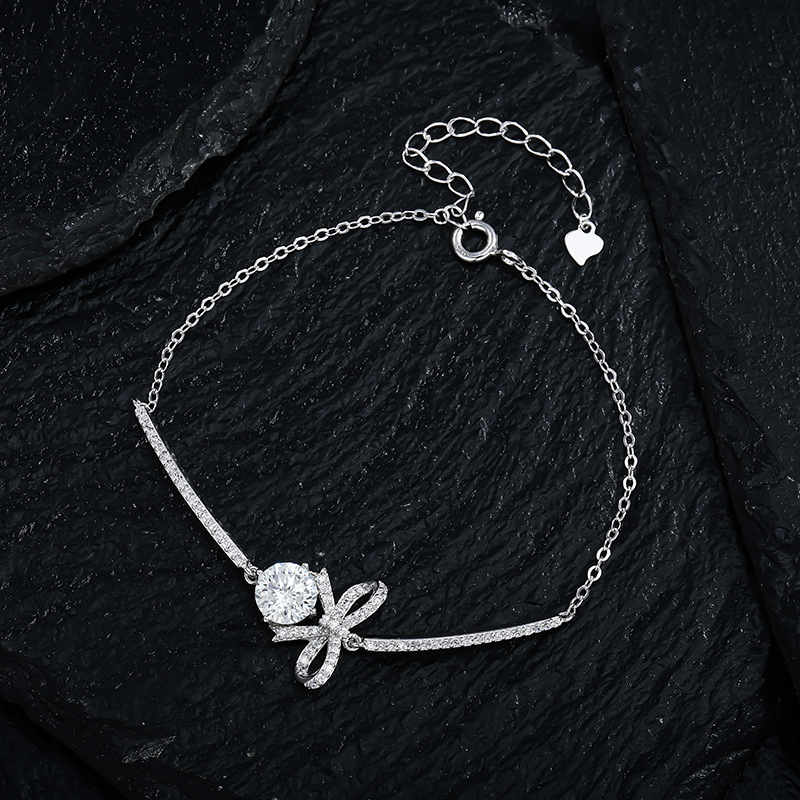 Zhuoheng Select S925 Sterling Silver Adjustable Bow Mosan Diamond Bracelet, Retro, Light Luxury, Versatile And Niche Design Bracelet