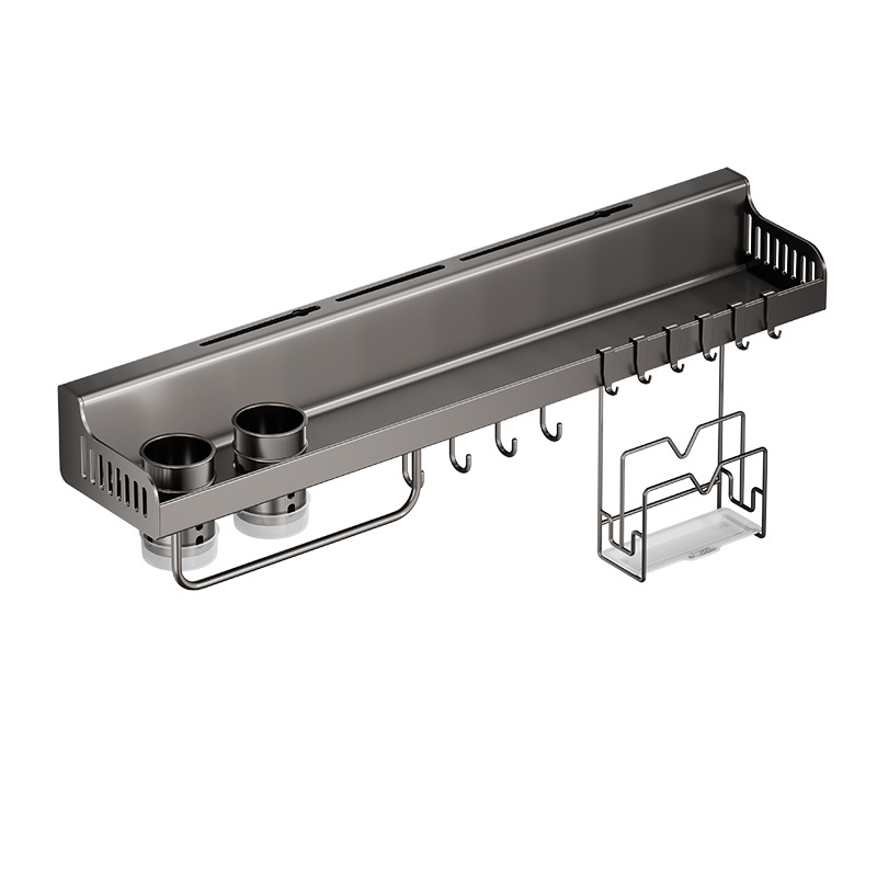 厂家批发壁挂式置物架家用厨房免打孔调味料厨具挂杆筷子筒收纳架白底实物图