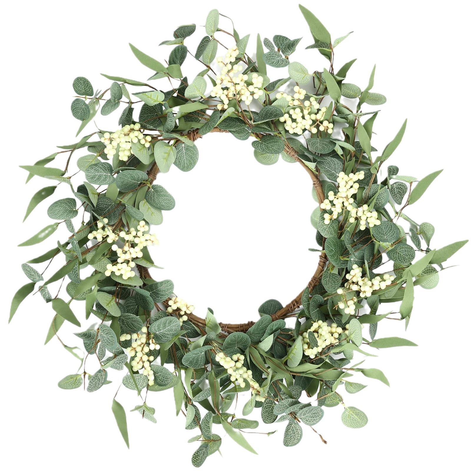 春夏季大号藤圈藤条桉树仿真浆果花环尤加利门挂复活节圣诞装饰品白底实物图