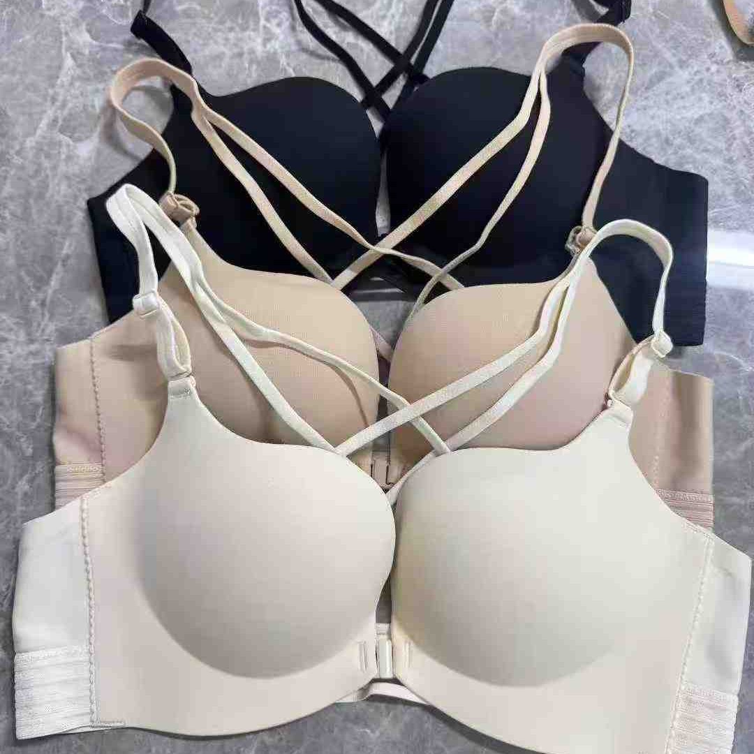 Original export orders for Europe, America and Africa, low-price inventory clearance for women's one-piece seamless ball cup gathering bra front button fashionable underwear for girls full figure