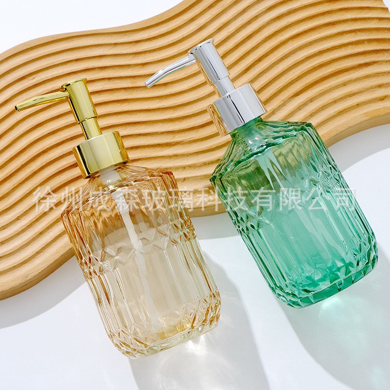 Hand sanitizer glass portioning bottles, travel portioning bottles, press-type light luxury sparkling bottles, bathroom shampoo and body wash bottles details Picture